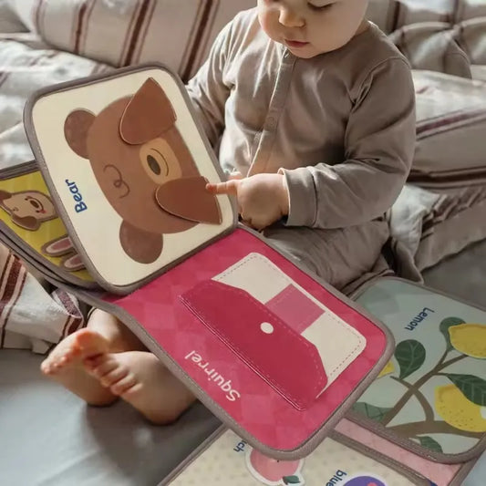 Montessori Busy Book Baby Early Education Book Puzzle Toy Animal Cognitive Fabric Book Repeated Paste Book & Sensory toys