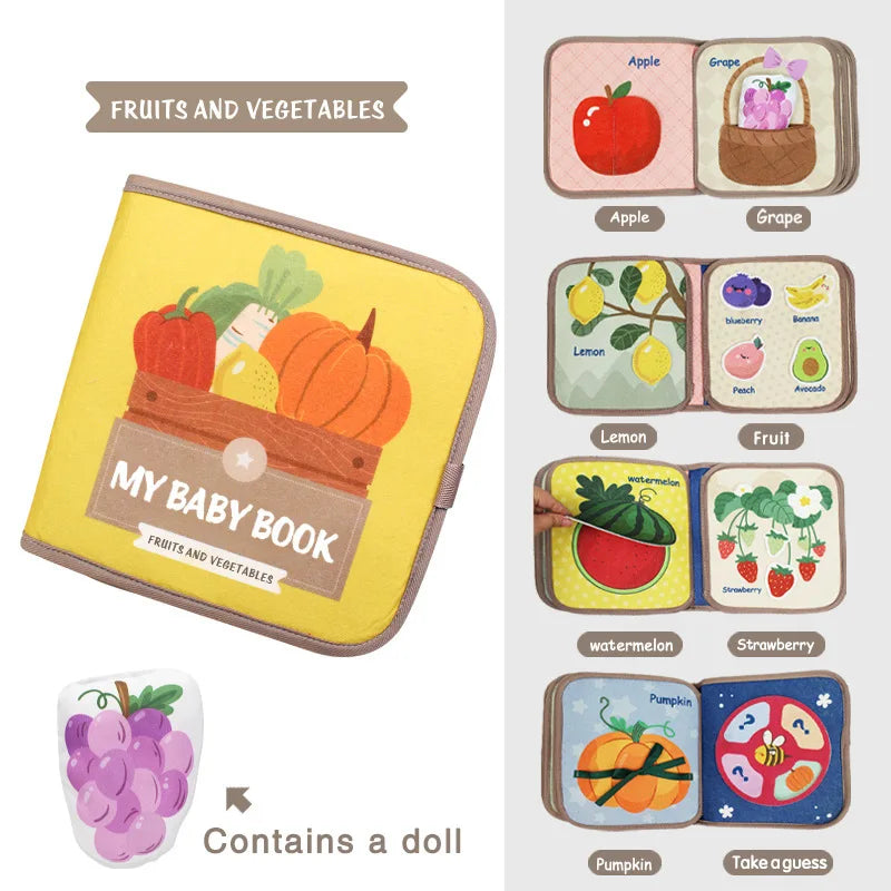 Montessori Busy Book Baby Early Education Book Puzzle Toy Animal Cognitive Fabric Book Repeated Paste Book & Sensory toys