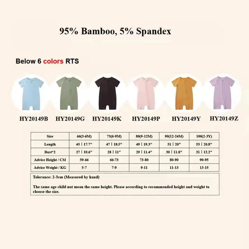 Ribbed Bamboo Baby Romper Infant Clothing 3M-3Y Short Sleeve Rompers Newborn Baby Boys Girl Zipper Clothes