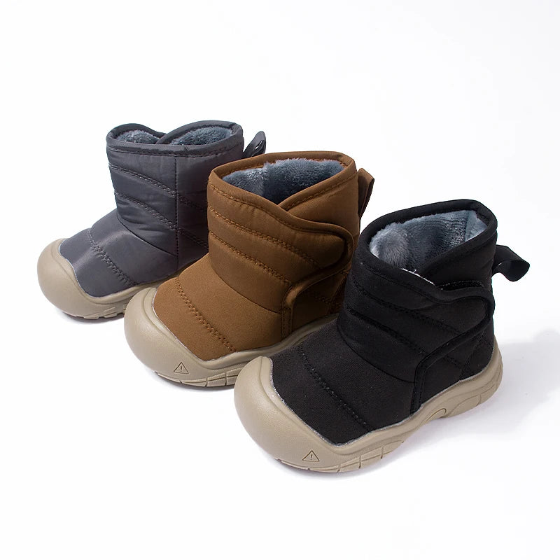 New Arrival Toddlers Outdoor Anti-slip Winter Plush Warm Shoes Little Boys Brown Grey Black  Waterproof Short Boots