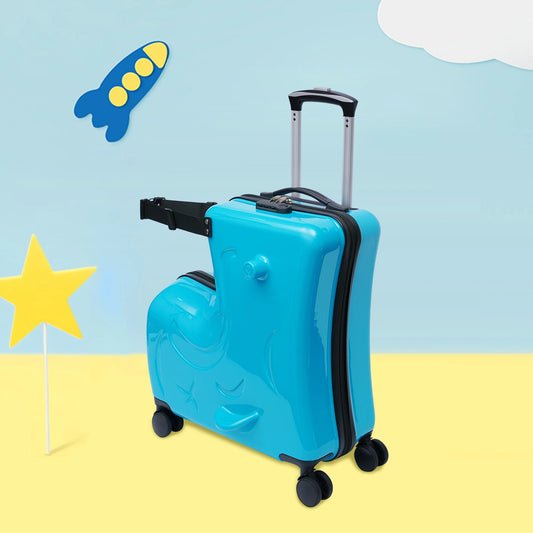 20" Kids Riding Suitcase Portable Travel Trolley Case with 360° Universal Wheel Pedal Handrail for 3-6 Years Old Load 66lbs Blue